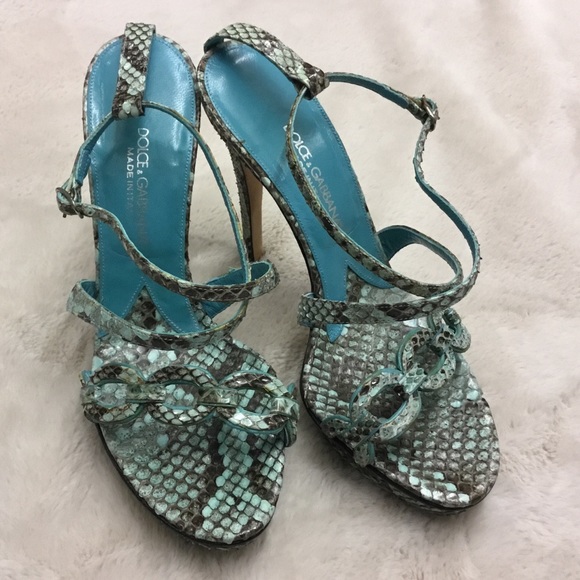 Dolce & Gabbana Blue Green Python Heels - Size 6 - Picture 1 of 7